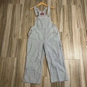 VTG  Railroad Stripe Denim Overalls Women's Carpenter Size Medium Cropped Grunge